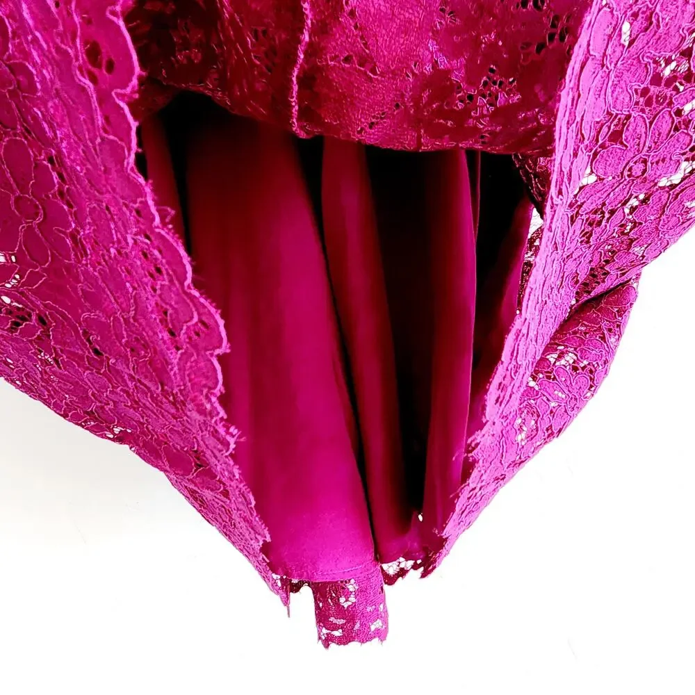Zara Dark Fuchsia Pink Floral Lace Mini A-Line Dress with Bow Size Medium